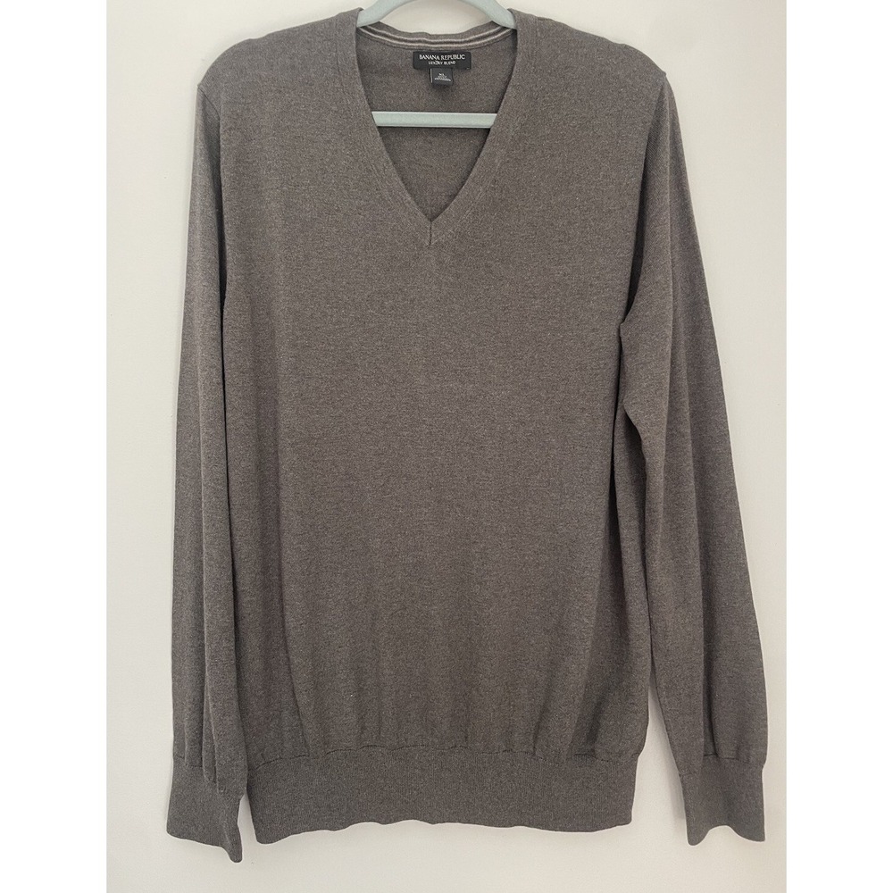 Banana Republic Men L Silk Cashmere Sweater Brown Luxury Blend V-Neck Light Soft